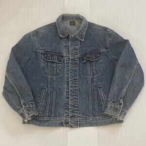 Vintage Lee Blue Denim Jean Jacket PATD 153438 Made In USA Size Large? 80s READ